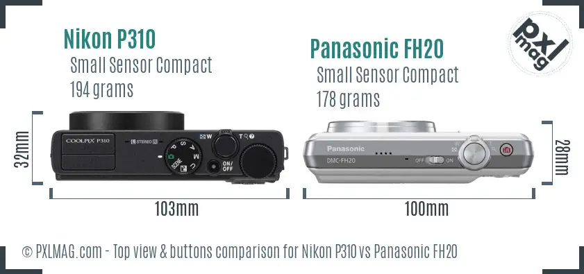 Nikon P310 vs Panasonic FH20 top view buttons comparison Nikon P310 vs Panasonic FH20 top view buttons comparison