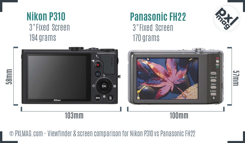 Nikon P310 vs Panasonic FH22 Screen and Viewfinder comparison