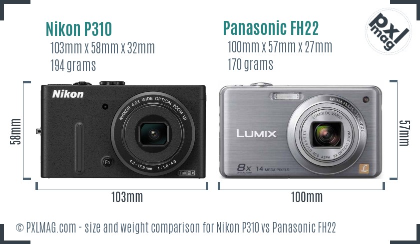 Nikon P310 vs Panasonic FH22 size comparison Nikon P310 vs Panasonic FH22 size comparison