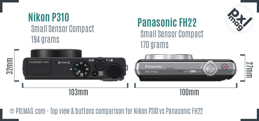 Nikon P310 vs Panasonic FH22 top view buttons comparison