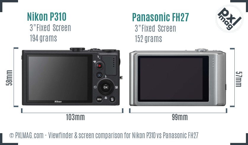 Nikon P310 vs Panasonic FH27 Screen and Viewfinder comparison