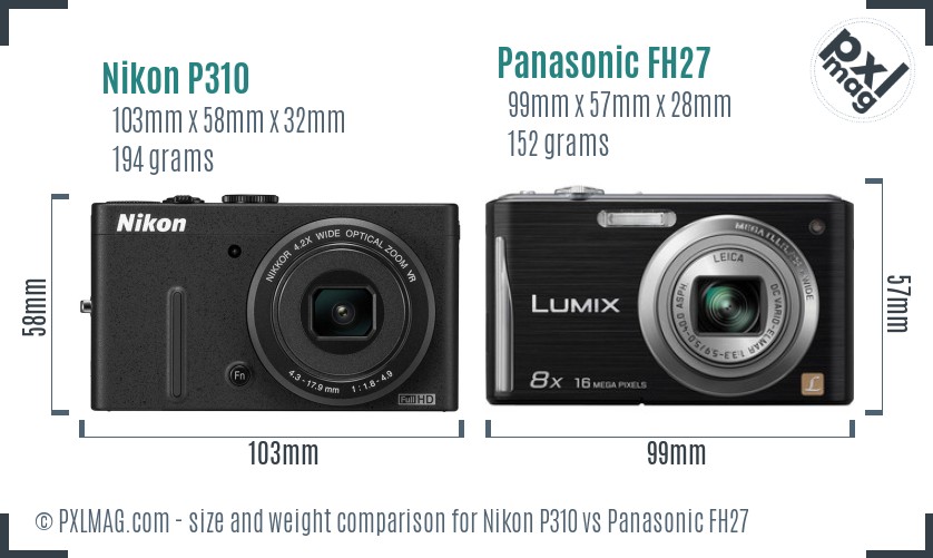 Nikon P310 vs Panasonic FH27 size comparison Nikon P310 vs Panasonic FH27 size comparison