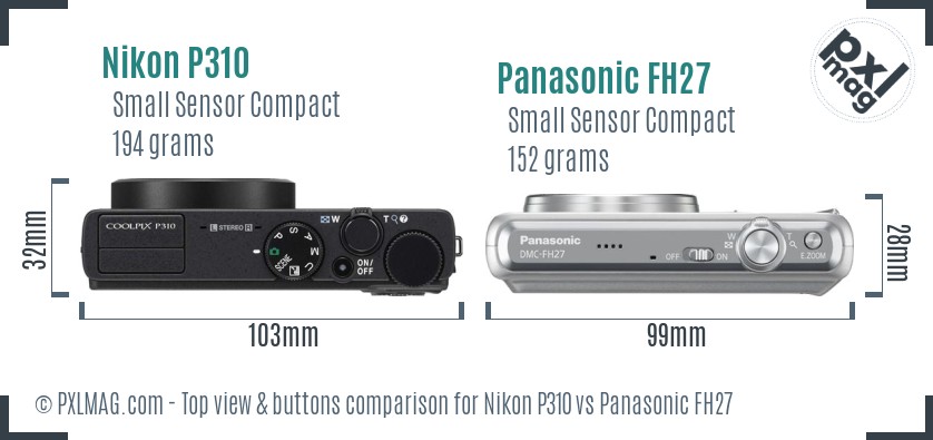 Nikon P310 vs Panasonic FH27 top view buttons comparison