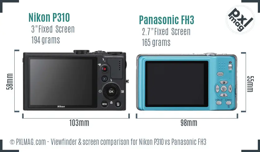 Nikon P310 vs Panasonic FH3 Screen and Viewfinder comparison