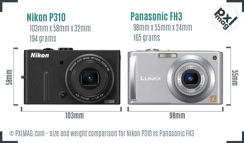 Nikon P310 vs Panasonic FH3 size comparison