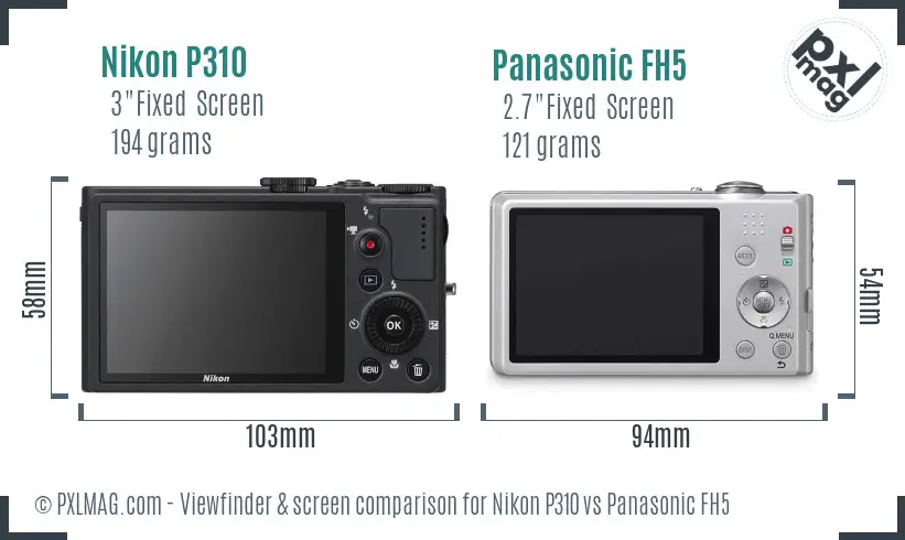 Nikon P310 vs Panasonic FH5 Screen and Viewfinder comparison