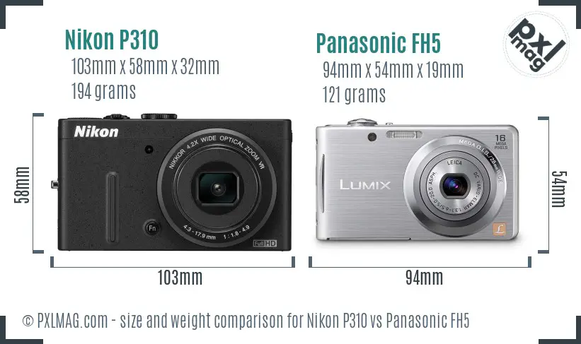 Nikon P310 vs Panasonic FH5 size comparison