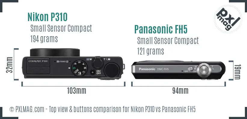 Nikon P310 vs Panasonic FH5 top view buttons comparison