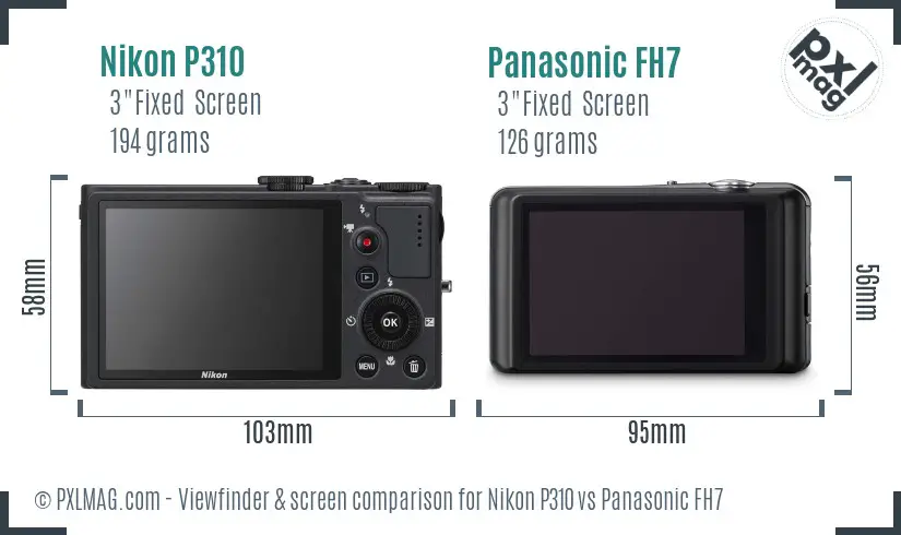 Nikon P310 vs Panasonic FH7 Screen and Viewfinder comparison