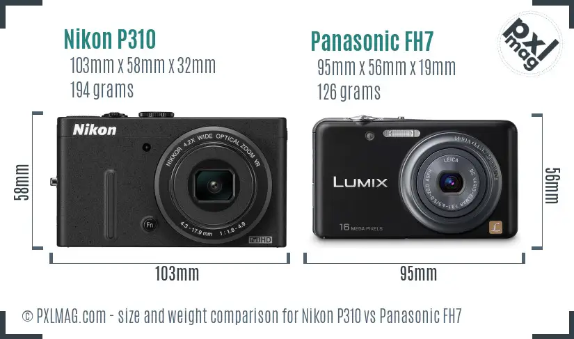 Nikon P310 vs Panasonic FH7 size comparison