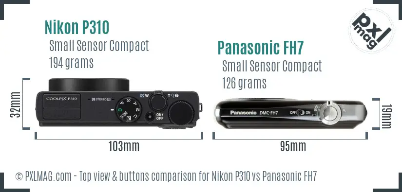 Nikon P310 vs Panasonic FH7 top view buttons comparison