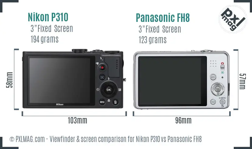 Nikon P310 vs Panasonic FH8 Screen and Viewfinder comparison