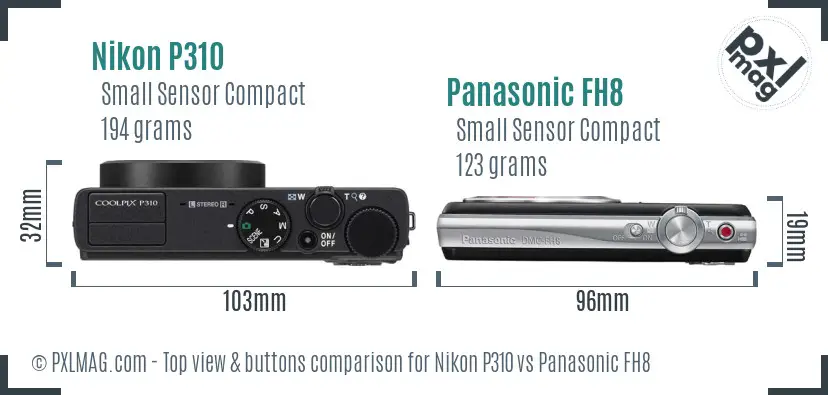 Nikon P310 vs Panasonic FH8 top view buttons comparison