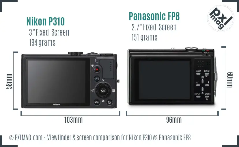 Nikon P310 vs Panasonic FP8 Screen and Viewfinder comparison