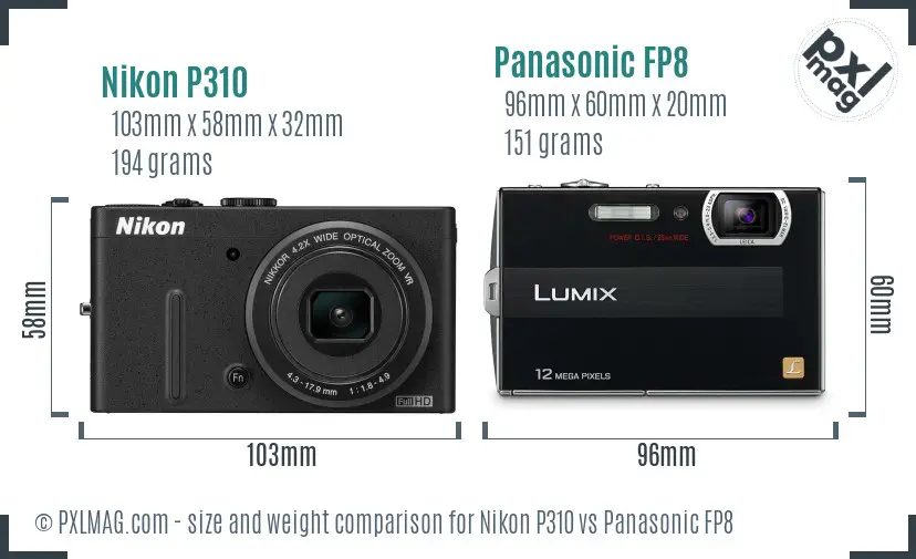 Nikon P310 vs Panasonic FP8 size comparison