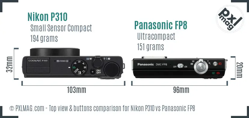 Nikon P310 vs Panasonic FP8 top view buttons comparison