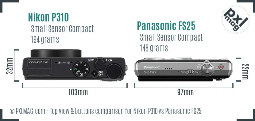 Nikon P310 vs Panasonic FS25 top view buttons comparison