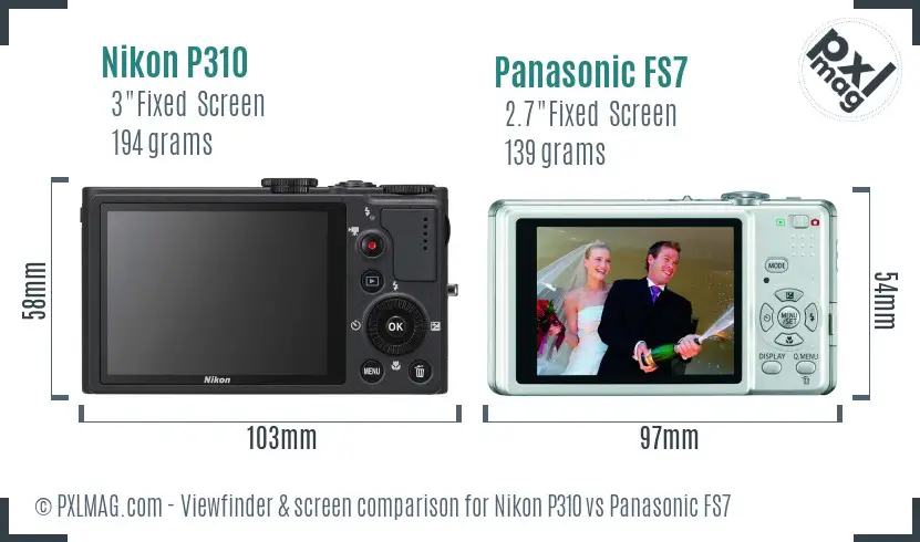 Nikon P310 vs Panasonic FS7 Screen and Viewfinder comparison