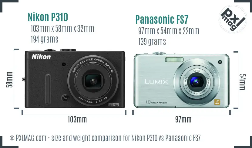 Nikon P310 vs Panasonic FS7 size comparison