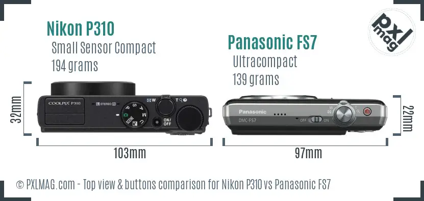 Nikon P310 vs Panasonic FS7 top view buttons comparison