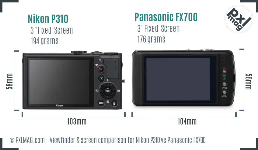 Nikon P310 vs Panasonic FX700 Screen and Viewfinder comparison