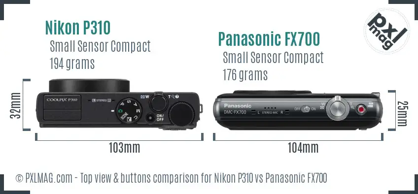 Nikon P310 vs Panasonic FX700 top view buttons comparison