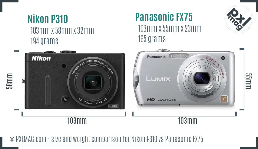 Nikon P310 vs Panasonic FX75 size comparison