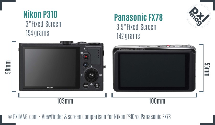 Nikon P310 vs Panasonic FX78 Screen and Viewfinder comparison