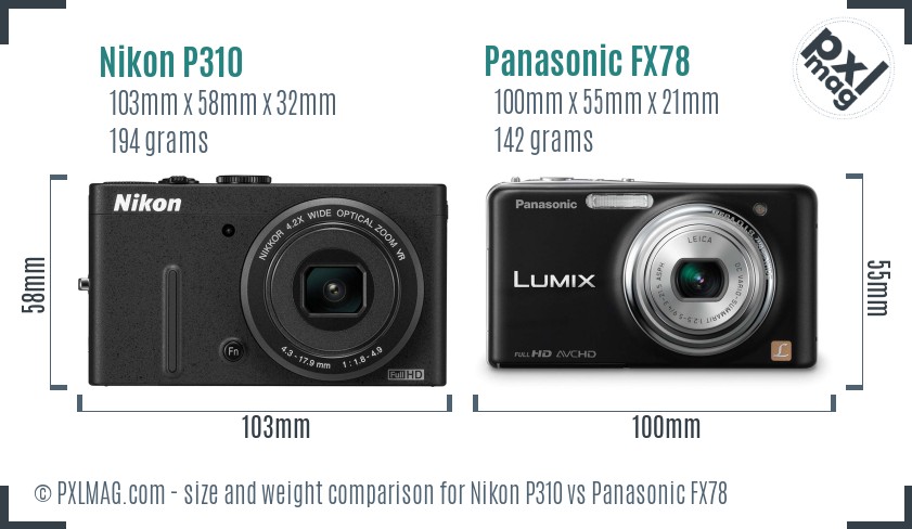 Nikon P310 vs Panasonic FX78 size comparison