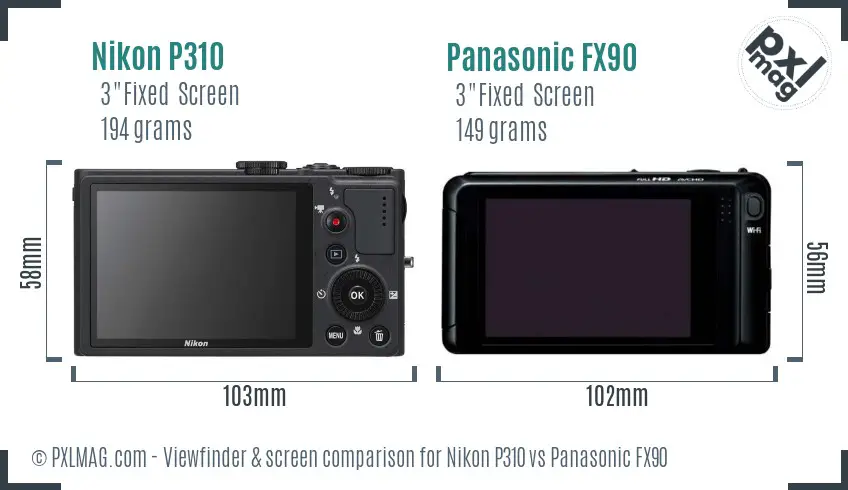 Nikon P310 vs Panasonic FX90 Screen and Viewfinder comparison