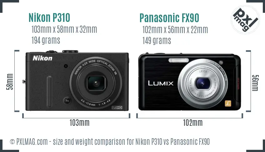 Nikon P310 vs Panasonic FX90 size comparison