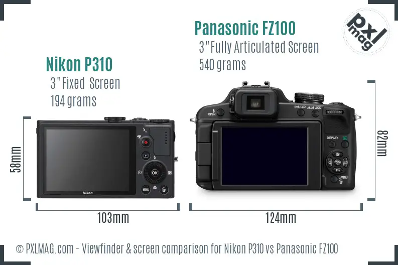 Nikon P310 vs Panasonic FZ100 Screen and Viewfinder comparison