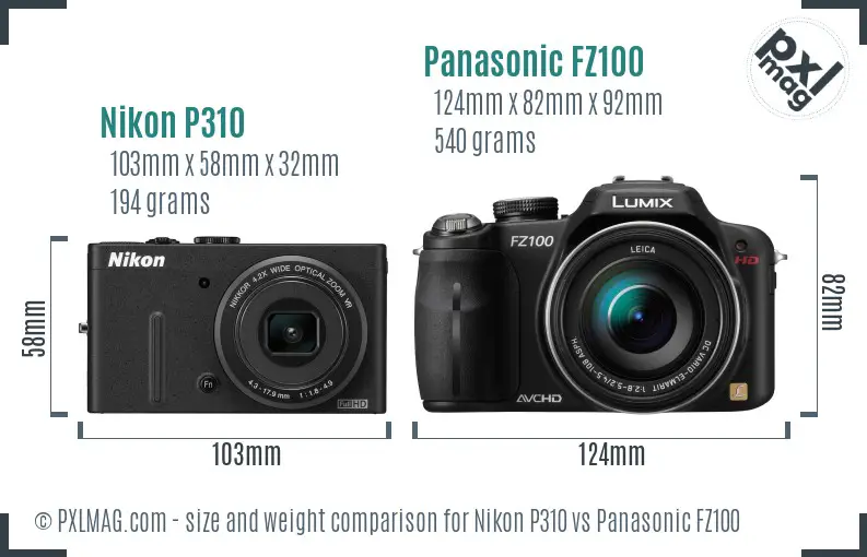 Nikon P310 vs Panasonic FZ100 size comparison