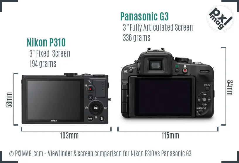 Nikon P310 vs Panasonic G3 Screen and Viewfinder comparison