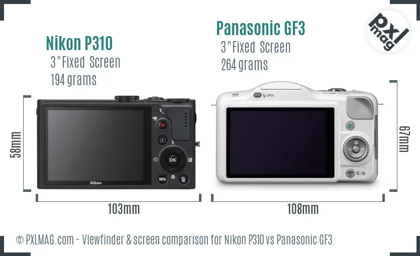 Nikon P310 vs Panasonic GF3 Screen and Viewfinder comparison