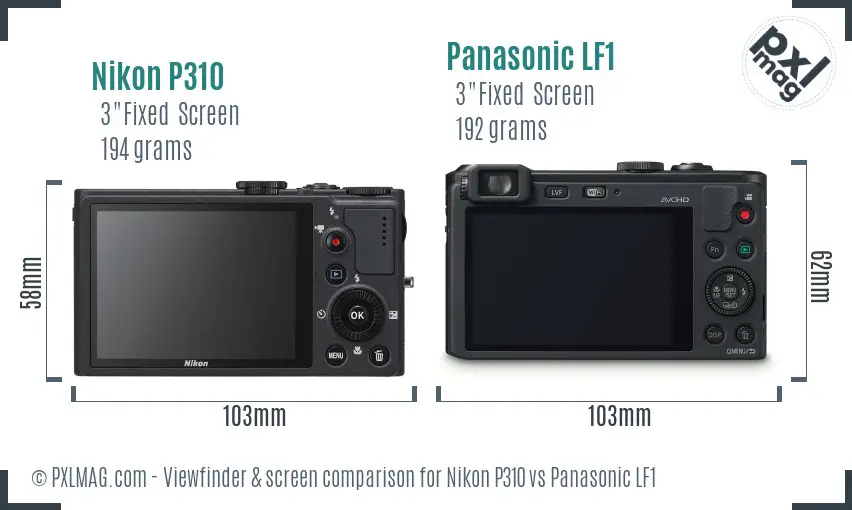 Nikon P310 vs Panasonic LF1 Screen and Viewfinder comparison