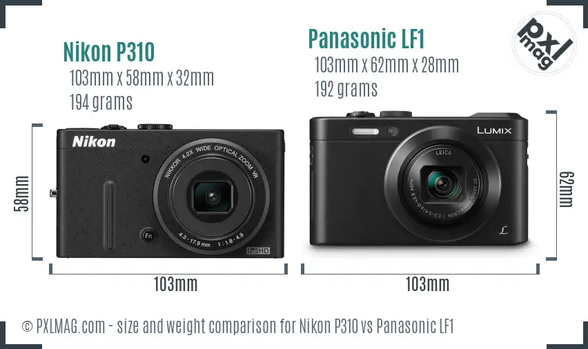 Nikon P310 vs Panasonic LF1 size comparison
