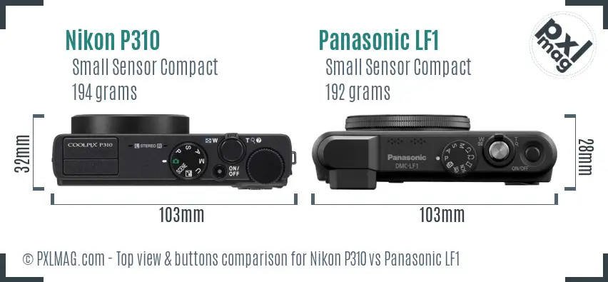 Nikon P310 vs Panasonic LF1 top view buttons comparison