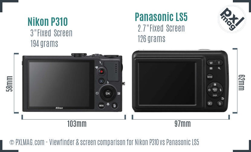 Nikon P310 vs Panasonic LS5 Screen and Viewfinder comparison