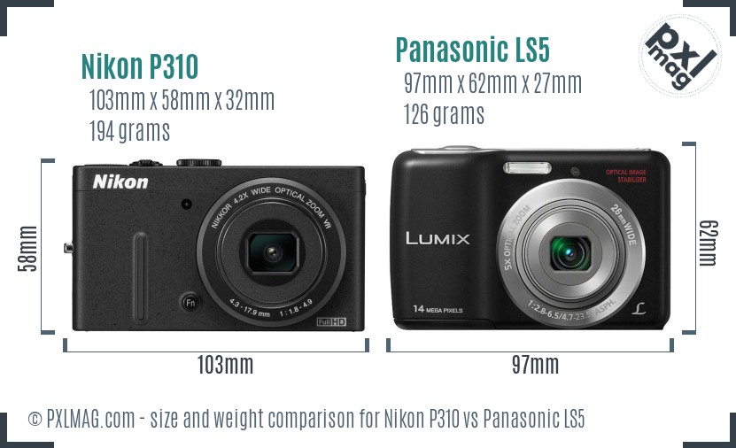 Nikon P310 vs Panasonic LS5 size comparison
