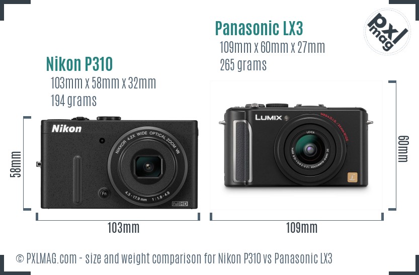 Nikon P310 vs Panasonic LX3 size comparison