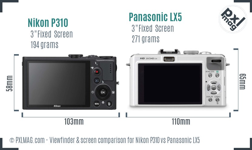 Nikon P310 vs Panasonic LX5 Screen and Viewfinder comparison