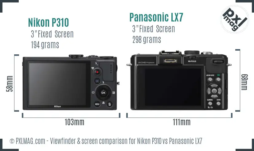 Nikon P310 vs Panasonic LX7 Screen and Viewfinder comparison