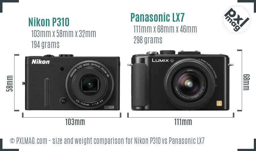 Nikon P310 vs Panasonic LX7 size comparison