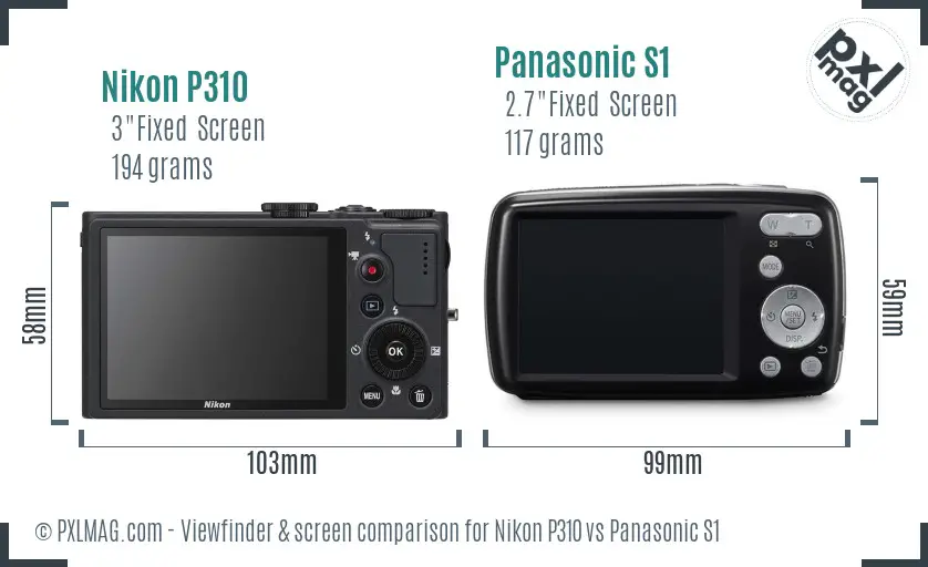 Nikon P310 vs Panasonic S1 Screen and Viewfinder comparison