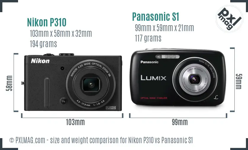 Nikon P310 vs Panasonic S1 size comparison