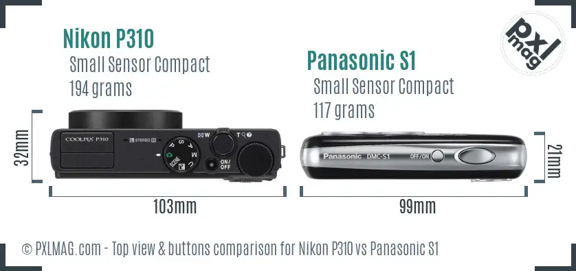 Nikon P310 vs Panasonic S1 top view buttons comparison