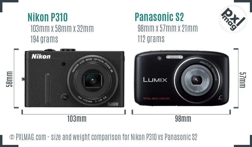 Nikon P310 vs Panasonic S2 size comparison