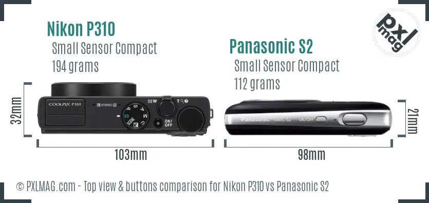Nikon P310 vs Panasonic S2 top view buttons comparison