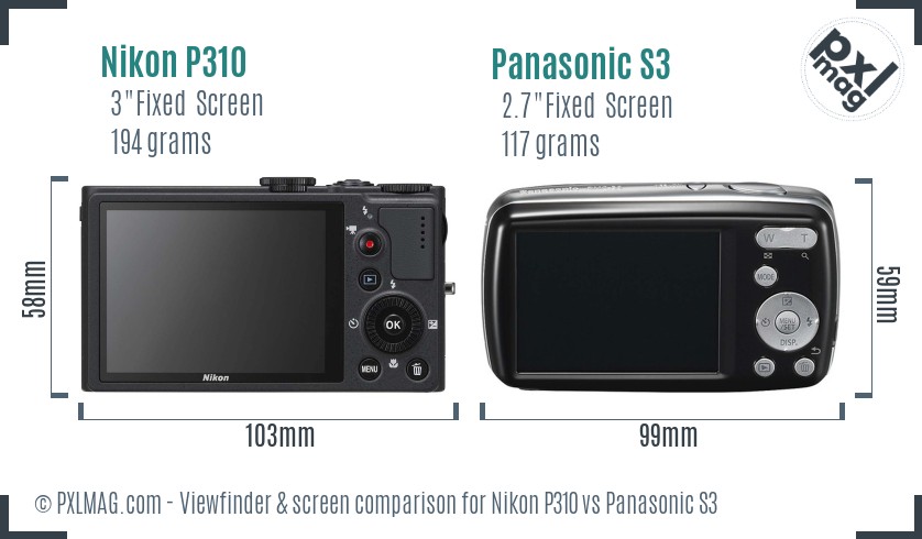 Nikon P310 vs Panasonic S3 Screen and Viewfinder comparison
